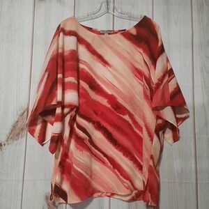 Mark Broderick Red Abstract Print Kimono‎ Sleeve Blouse Top